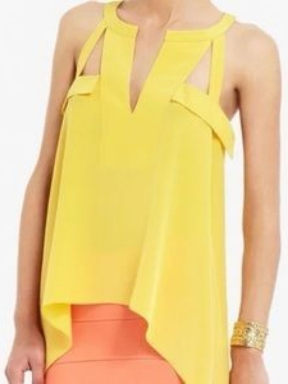BCBGMAXAZRIA 100% Silk Yellow Draped Top NWOT